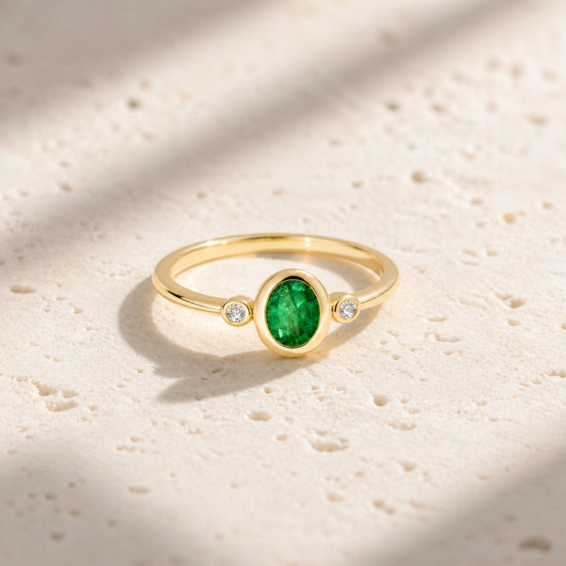 Ring met edelsteen en diamanten - goldplated zilver - 6 x 4 mm · None · sfeerbeeld · steen:None