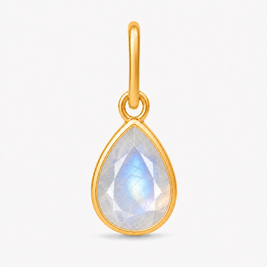 Hanger met edelsteen, gefacetteerd - goldplated zilver - 7 x 5 mm · Regenboog Maansteen · productfoto · steen:regenboog-maansteen