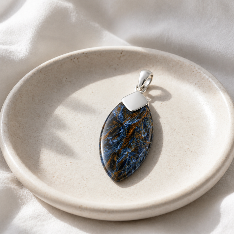Zilveren hanger met Sodaliet edelsteen · Pietersiet · sfeerbeeld · steen:pietersiet