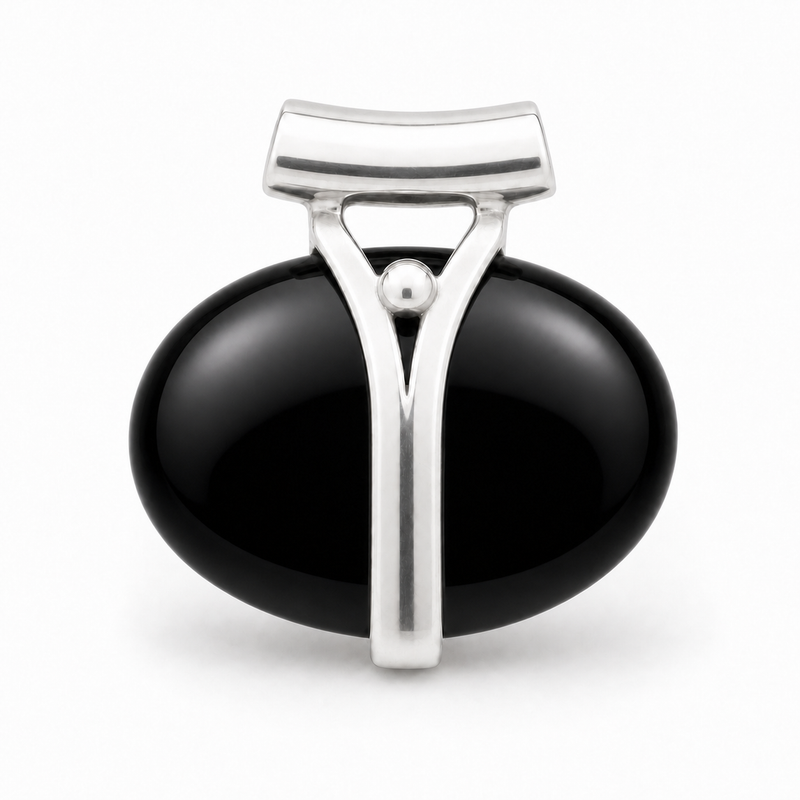 Zilveren hanger met edelsteen - 925 zilver - 23 x 24 mm · Onyx · productfoto · steen:onyx