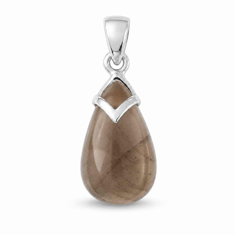 Zilveren hanger stijlvol met druppelvormig edelsteen · Rookkwarts · detail · steen:rookkwarts