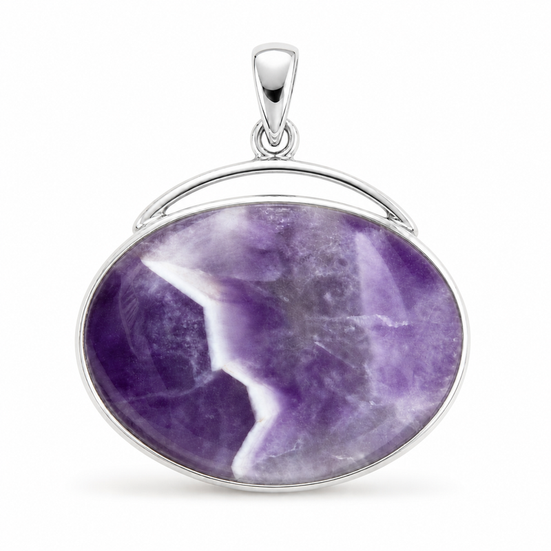 Zilveren hanger met edelsteen - 925 zilver - 29 x 22 mm · Amethist · detail · steen:amethist