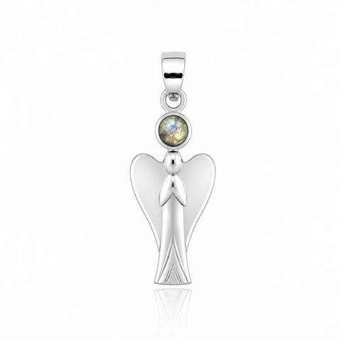 Zilveren Engel hanger met edelsteen - 925 zilver - 30 x 11 mm · Labradoriet