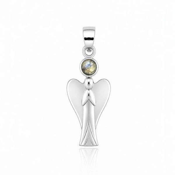 Zilveren Engel hanger met edelsteen - 925 zilver - 30 x 11 mm · Labradoriet · productfoto · steen:labradoriet