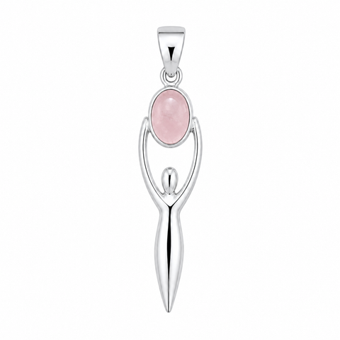Zilveren Godin van de Aarde, Gaia hanger met ovale edelsteen - 925 zilver - 45 x 10 mm · Rozenkwarts