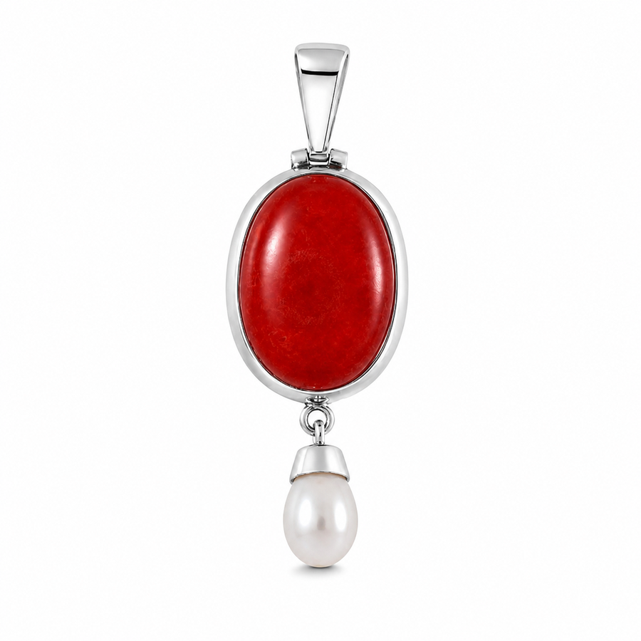 Zilveren hanger met Bamboe Koraal edelsteen - 925 zilver - 53 x 18 mm · None · productfoto · steen:None