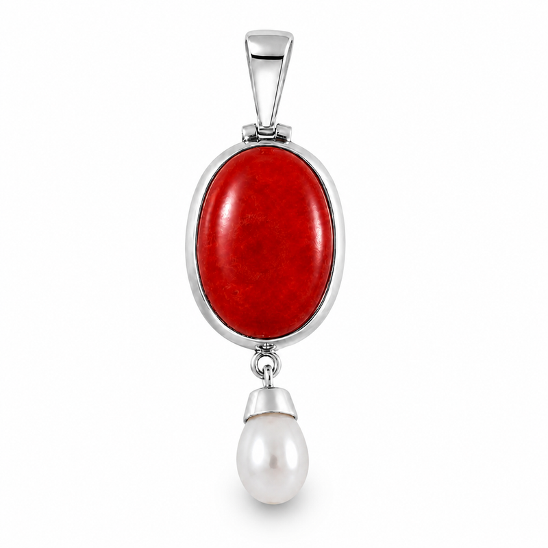 Zilveren hanger met Bamboe Koraal edelsteen - 925 zilver - 53 x 18 mm · None · detail · steen:None