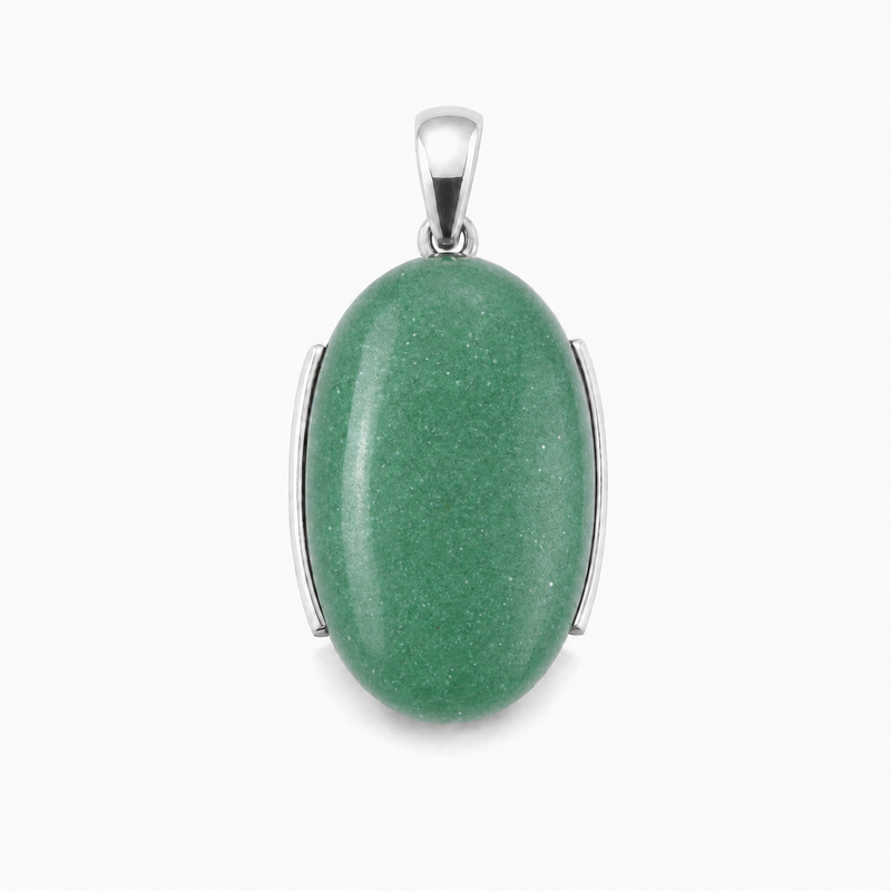 Zilveren hanger met ovaal in kap gezette edelsteen - 925 zilver - 37 x 20 mm · Aventurijn · productfoto · steen:aventurijn