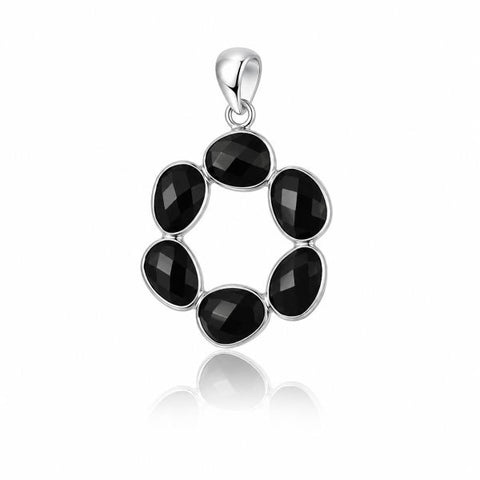 Zilveren hanger met facet geslepen edelsteen - 925 zilver - 28 x 20 mm · Onyx