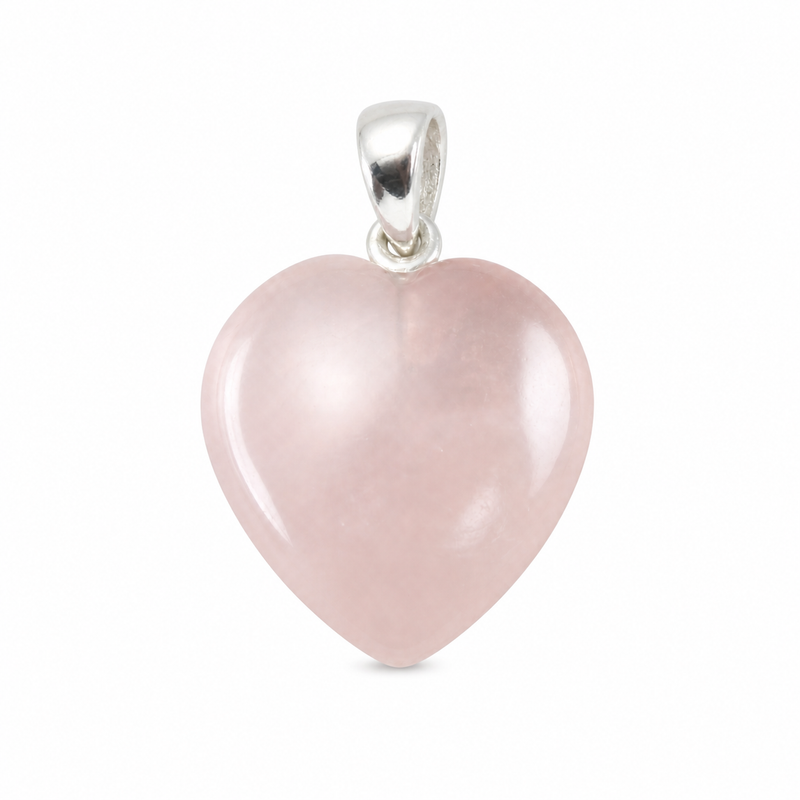 Zilveren hanger met hartvormig geslepen edelsteen - 925 zilver - 18 x 12 mm · Rozenkwarts · detail · steen:rozenkwarts