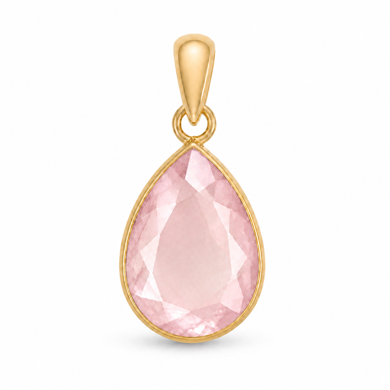 Geel goud vegulde hanger met facet geslepen edelsteen - goldplated zilver - 14 x 10 mm · Rozenkwarts · detail · steen:rozenkwarts