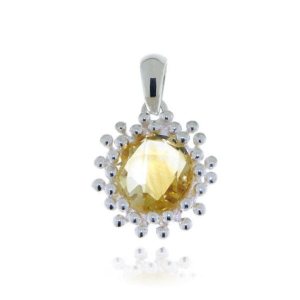 Zilveren hanger met rond gefacetteerd in bolletjeszetting edelsteen - 925 zilver - 25 x 17 mm