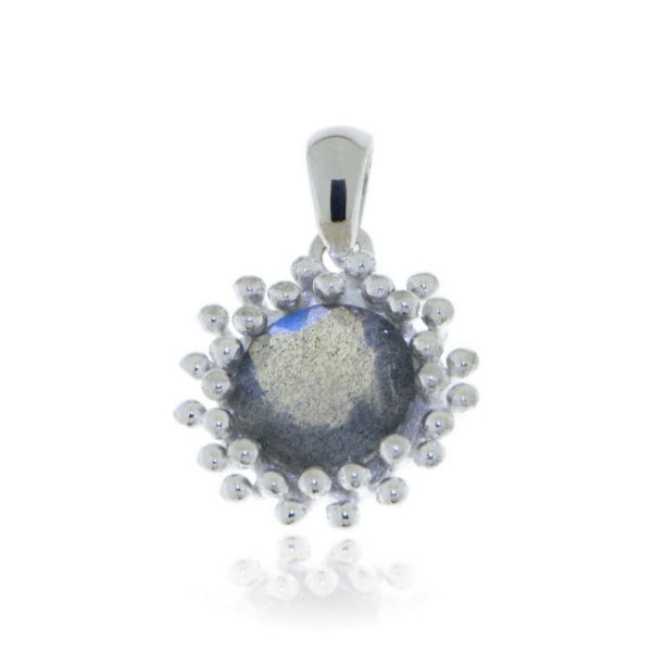 Zilveren hanger met rond gefacetteerd in bolletjeszetting edelsteen - 925 zilver - 25 x 17 mm