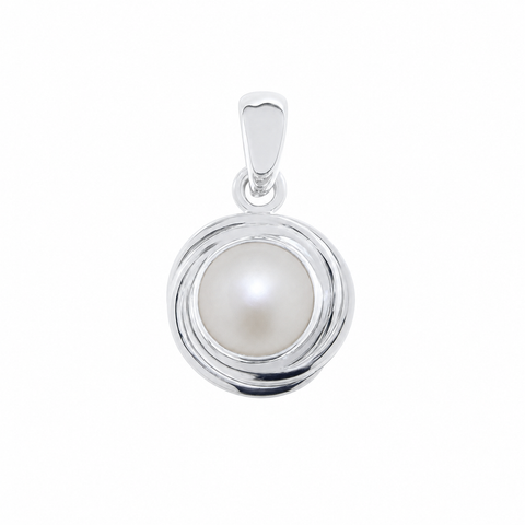 Zilveren hanger met ronde edelsteen met zilveren spiraalzetting - 925 zilver - 20 x 13 mm · Parel