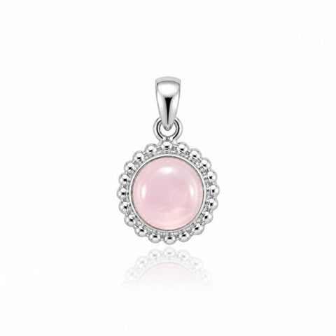 Zilveren hanger met balletjes zetting rondom de edelsteen - 925 zilver - 6 mm · Rozenkwarts