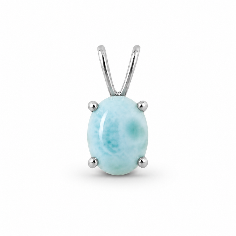 Zilveren hanger met ovaal geslepen in klauwzetting edelsteen - 925 zilver - 14 x 6 mm · Larimar · detail · steen:larimar