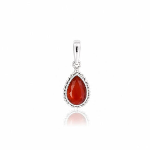 Zilveren hanger met druppelvormig in kraalrand gezette edelsteen - 925 zilver - 9 x 7 mm · Carneool