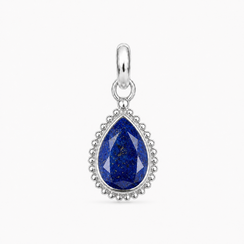 Zilveren hanger met druppelvormig in kraalrand gezette edelsteen - 925 zilver - 9 x 7 mm · Lapis Lazuli