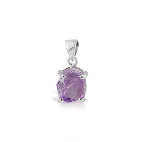 Zilveren hanger met ruwe in klauw gezette edelsteen - 925 zilver - 24 x 12 mm · Amethist