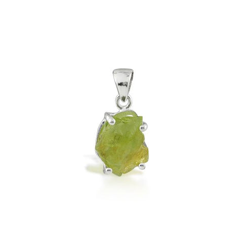Zilveren hanger met ruwe in pootjes gezette edelsteen - 925 zilver - 12 x 10 mm · Peridoot