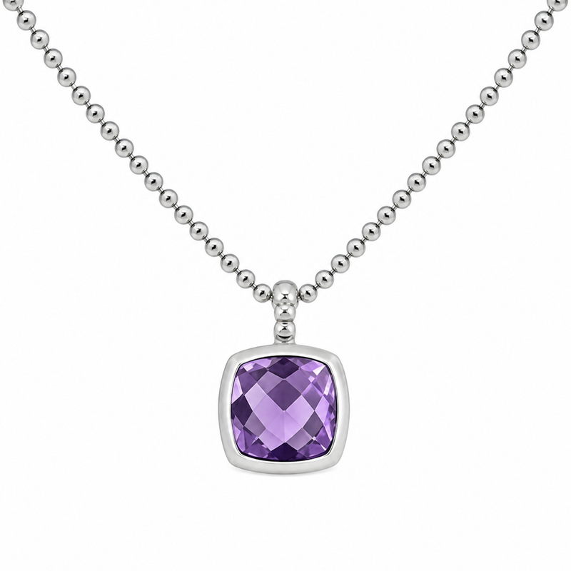 Zilveren collier met edelsteen, gefacetteerd - 925 zilver - 8 x 8 mm · Amethist · productfoto · steen:amethist