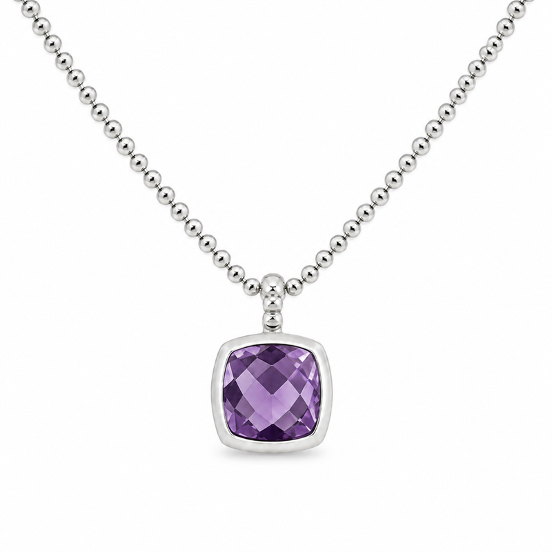 Zilveren collier met edelsteen, gefacetteerd - 925 zilver - 8 x 8 mm · Amethist · detail · steen:amethist