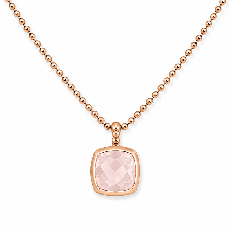 Zilveren collier met edelsteen, gefacetteerd - 925 zilver - 8 x 8 mm · Rozenkwarts · detail · steen:rozenkwarts