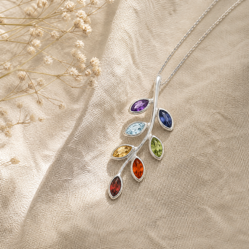 Zilveren Chakra blaadjes hanger met diverse edelsteen, gefacetteerd - 925 zilver - 29 x 12 mm · None · sfeerbeeld · steen:None