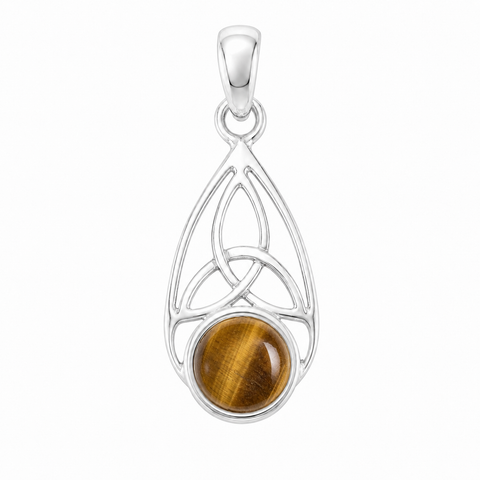 Zilveren hanger met rond glad geslepen edelsteen - 925 zilver - 8 mm · Tijgeroog