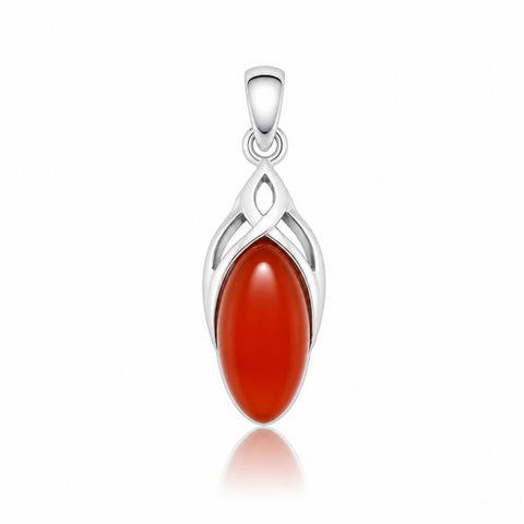 Zilveren hanger met ovaal sierlijk gezette edelsteen - 925 zilver - 22 x 10 mm · Carneool
