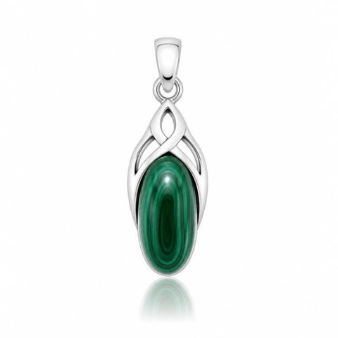 Zilveren hanger met ovaal sierlijk gezette edelsteen - 925 zilver - 22 x 10 mm · Malachiet