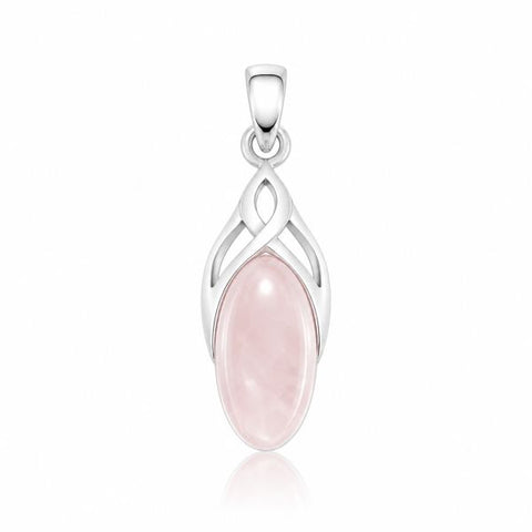 Zilveren hanger met ovaal sierlijk gezette edelsteen - 925 zilver - 22 x 10 mm · Rozenkwarts