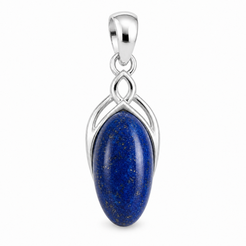 Zilveren hanger met ovaal sierlijk gezette edelsteen - 925 zilver - 22 x 10 mm · Lapis Lazuli