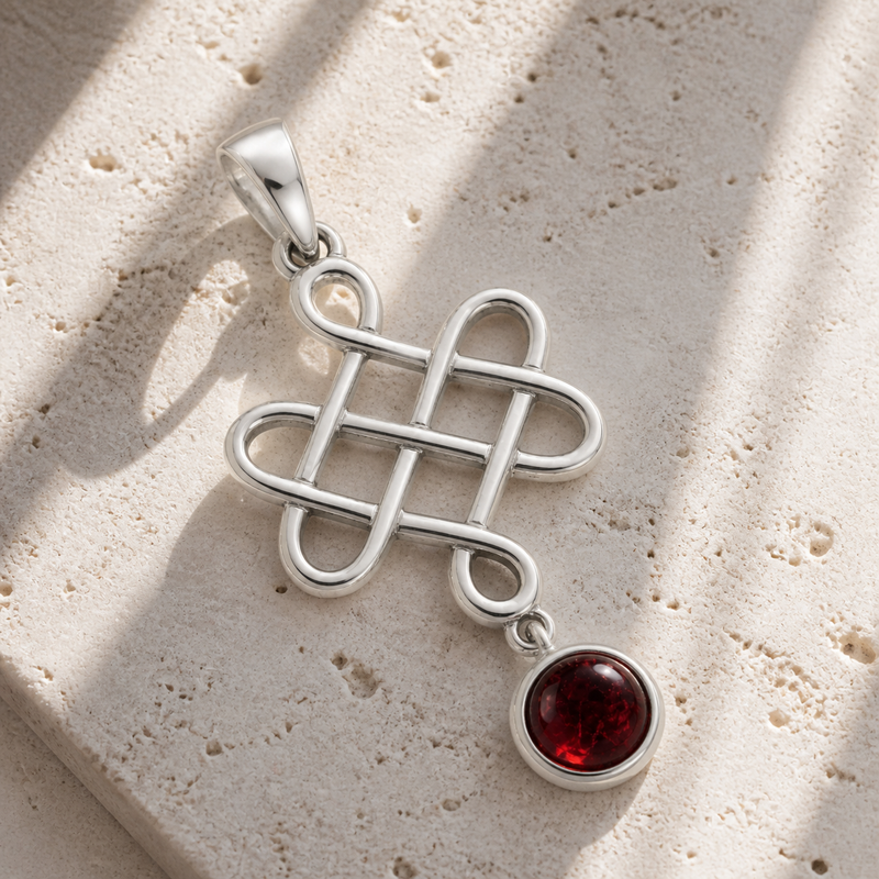 Zilveren oneindige knoop hanger met Granaat edelsteen · Amethist · sfeerbeeld · steen:amethist