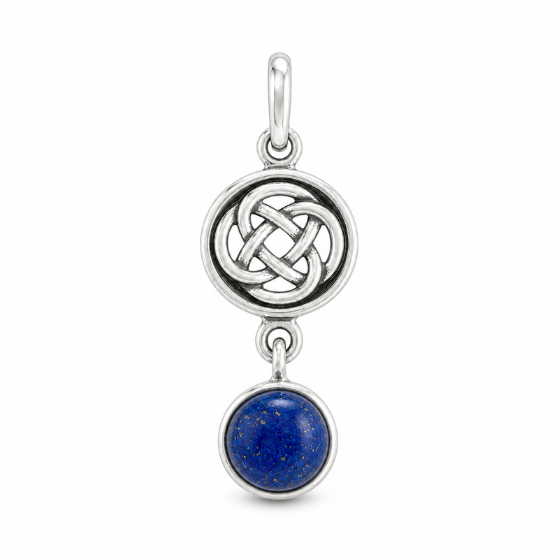 Salomon knoop hanger in zilver met ronde edelsteen - 925 zilver - 30 x 9 mm · Lapis Lazuli · detail · steen:lapis-lazuli