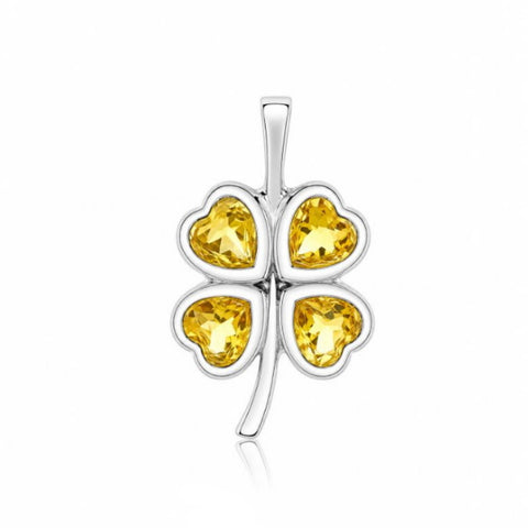 Zilveren klavertje vier hanger met facet edelstenen - 925 zilver - 20 x 12 mm · Citrien
