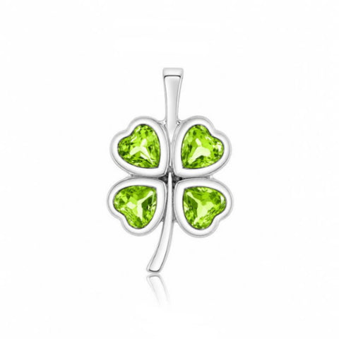 Zilveren klavertje vier hanger met facet edelstenen - 925 zilver - 20 x 12 mm · Peridoot