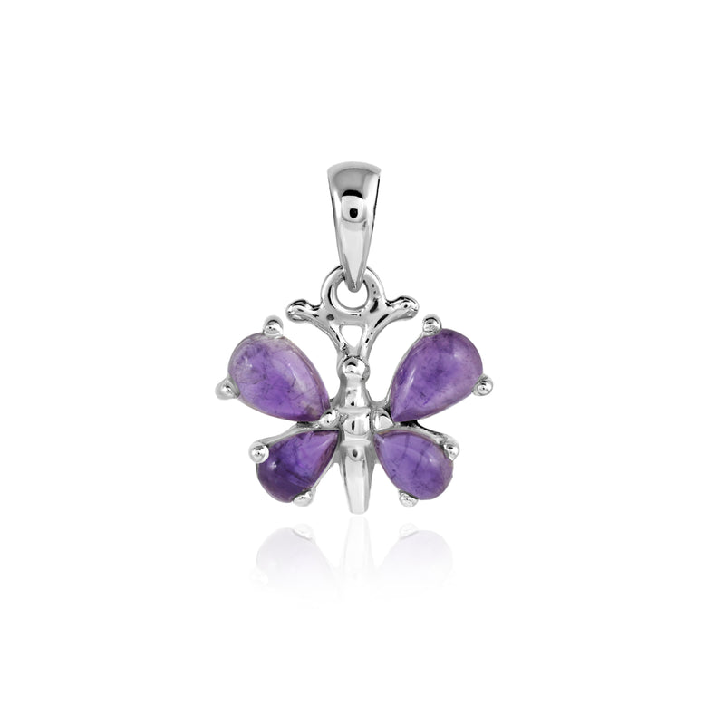 Zilveren vlinder hanger met druppelvormige edelsteen - 925 zilver - 21 x 16 mm · Amethist · productfoto · steen:amethist