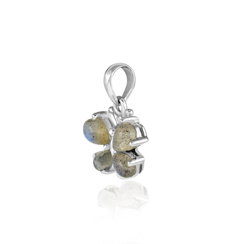 Zilveren vlinder hanger met druppelvormige edelsteen - 925 zilver - 21 x 16 mm · Labradoriet · productfoto · steen:labradoriet