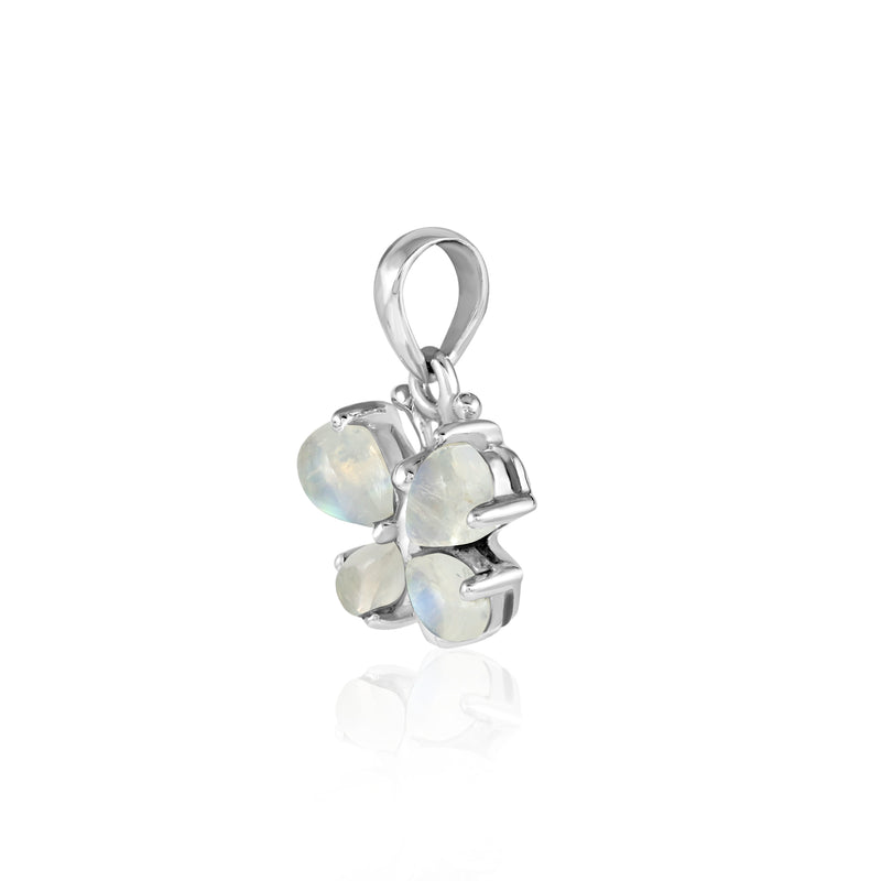Zilveren vlinder hanger met druppelvormige edelsteen - 925 zilver - 21 x 16 mm · Regenboog Maansteen · productfoto · steen:regenboog-maansteen