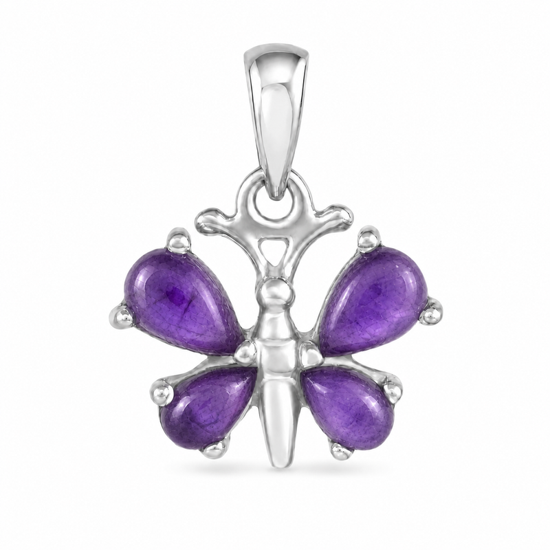 Zilveren vlinder hanger met druppelvormige edelsteen - 925 zilver - 21 x 16 mm · Amethist · productfoto · steen:amethist