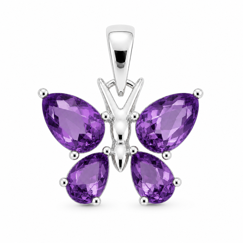 Zilveren vlinder hanger met facet geslepen edelsteen - 925 zilver - 18 x 14 mm · Amethist · detail · steen:amethist