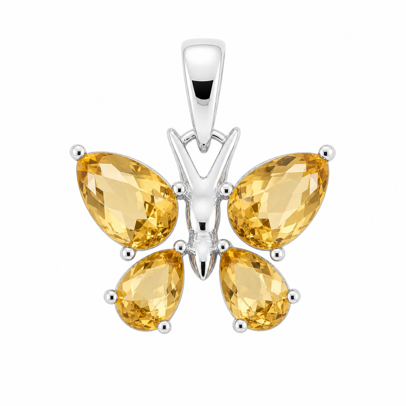 Zilveren vlinder hanger met facet geslepen edelsteen - 925 zilver - 18 x 14 mm · Citrien · productfoto · steen:citrien
