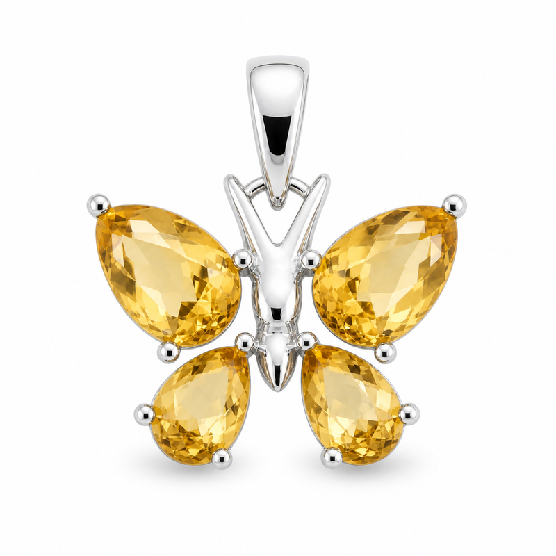 Zilveren vlinder hanger met facet geslepen edelsteen - 925 zilver - 18 x 14 mm · Citrien · detail · steen:citrien