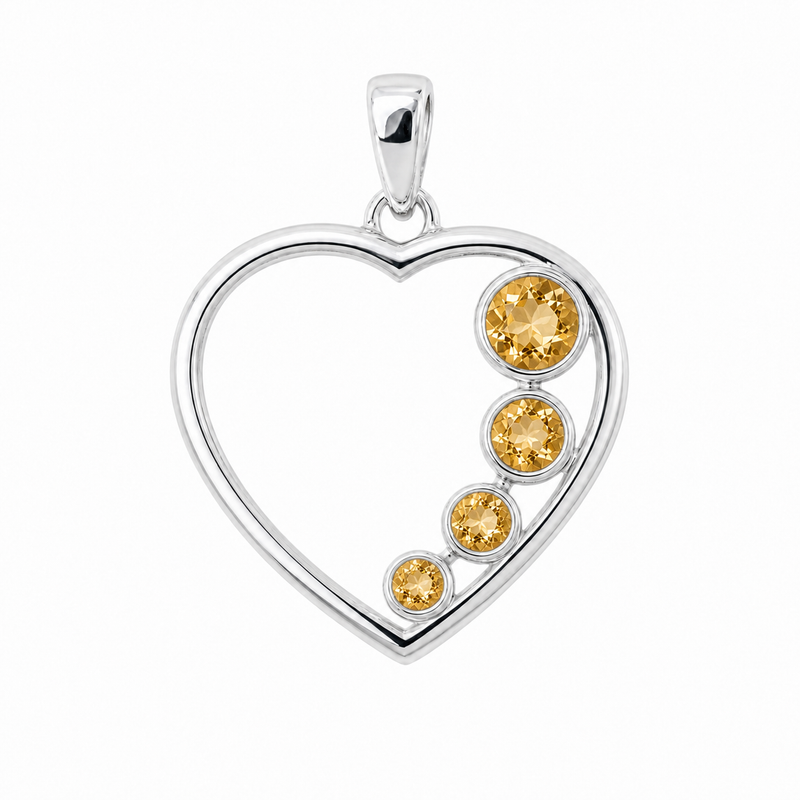 Zilveren hart hanger met rond gefacetteerde edelsteen - 925 zilver - 23 x 21 mm · Citrien · productfoto · steen:citrien