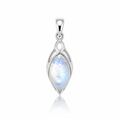 Zilveren hanger met marquise geslepen edelsteen - 925 zilver - 24 x 10 mm · Regenboog Maansteen