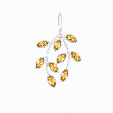 Zilveren hanger met edelsteen in blaadjesdesign, gefacetteerd - 925 zilver - 32 x 20 mm · Citrien
