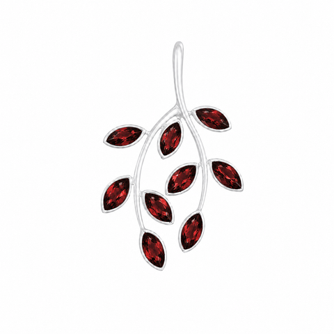 Zilveren hanger met edelsteen in blaadjesdesign, gefacetteerd - 925 zilver - 32 x 20 mm · Granaat