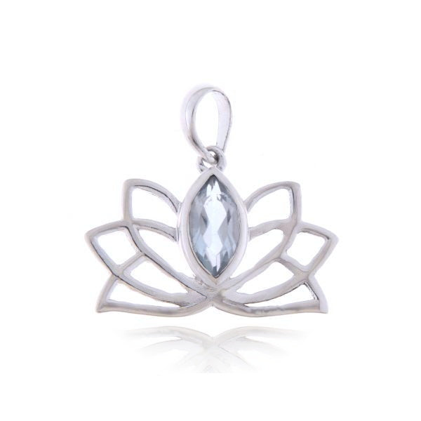 Zilveren Lotus hanger met marquise, facet geslepen edelsteen - 925 zilver - 10 x 5 mm