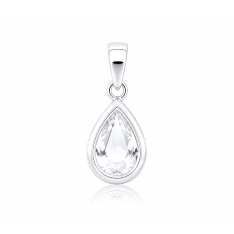 Zilveren hanger met druppelvormig geslepen edelsteen - 925 zilver - 10 x 7 mm · Bergkristal
